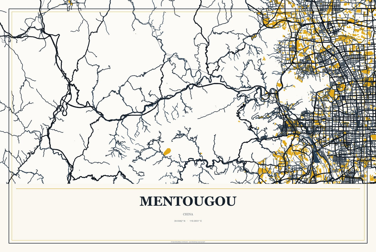 Mentougou, China City Map Aluminum Sign in Citrine Modern style