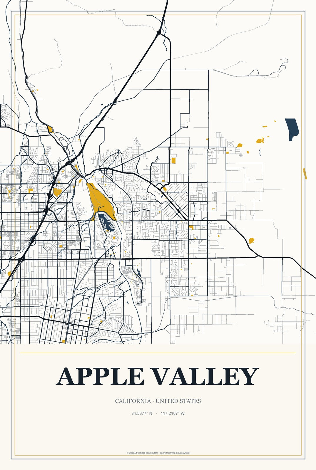 Apple Valley, California City Map Aluminum Sign in Citrine Modern style
