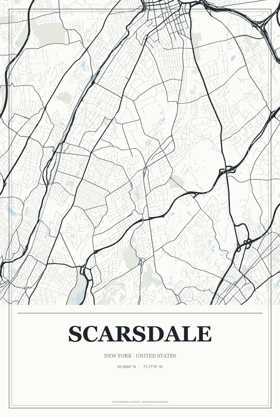 Scarsdale, New York City Map Aluminum Sign in Gallery Air style