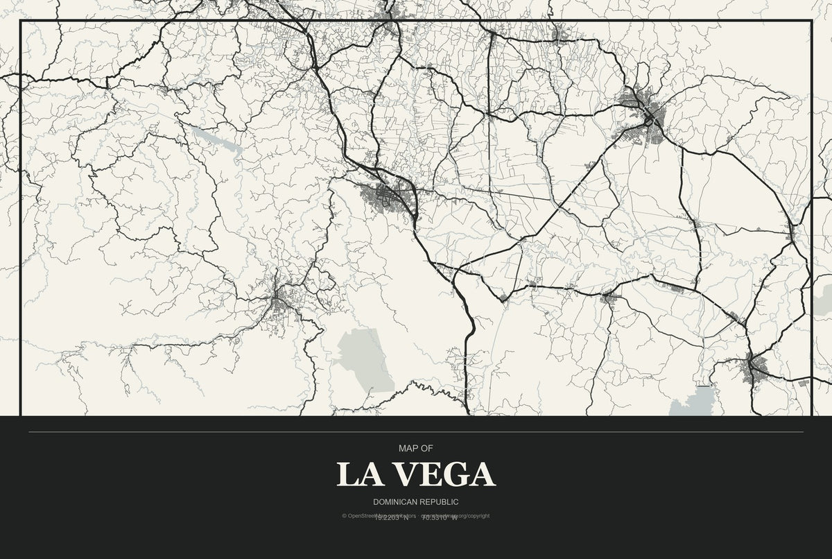 La Vega, Dominican Republic City Map Aluminum Sign in Museum Plaque style