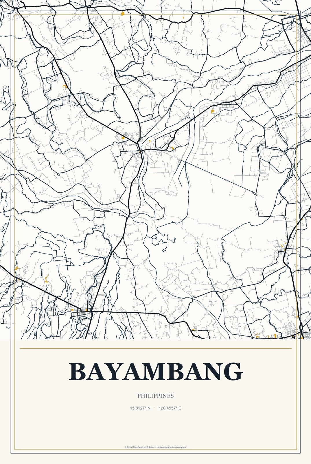 Bayambang, Philippines City Map Aluminum Sign in Citrine Modern style