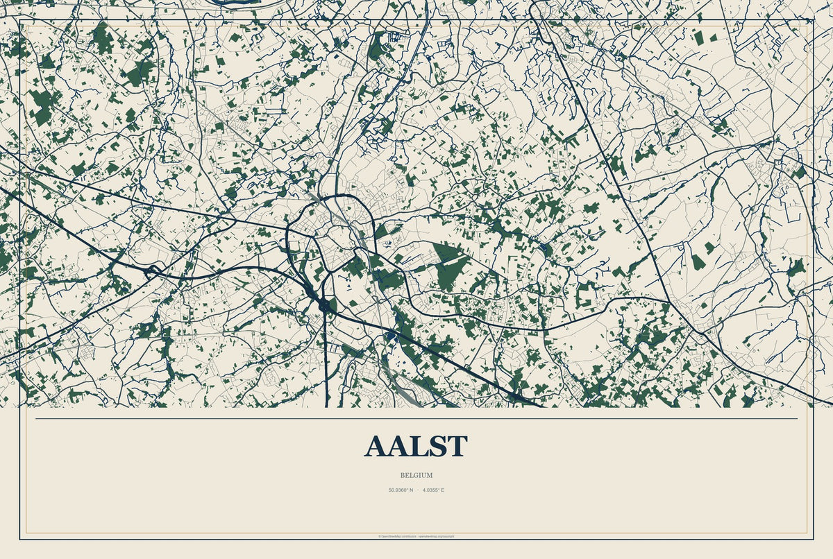 Aalst, Belgium City Map Aluminum Sign in Coastal Cutout style