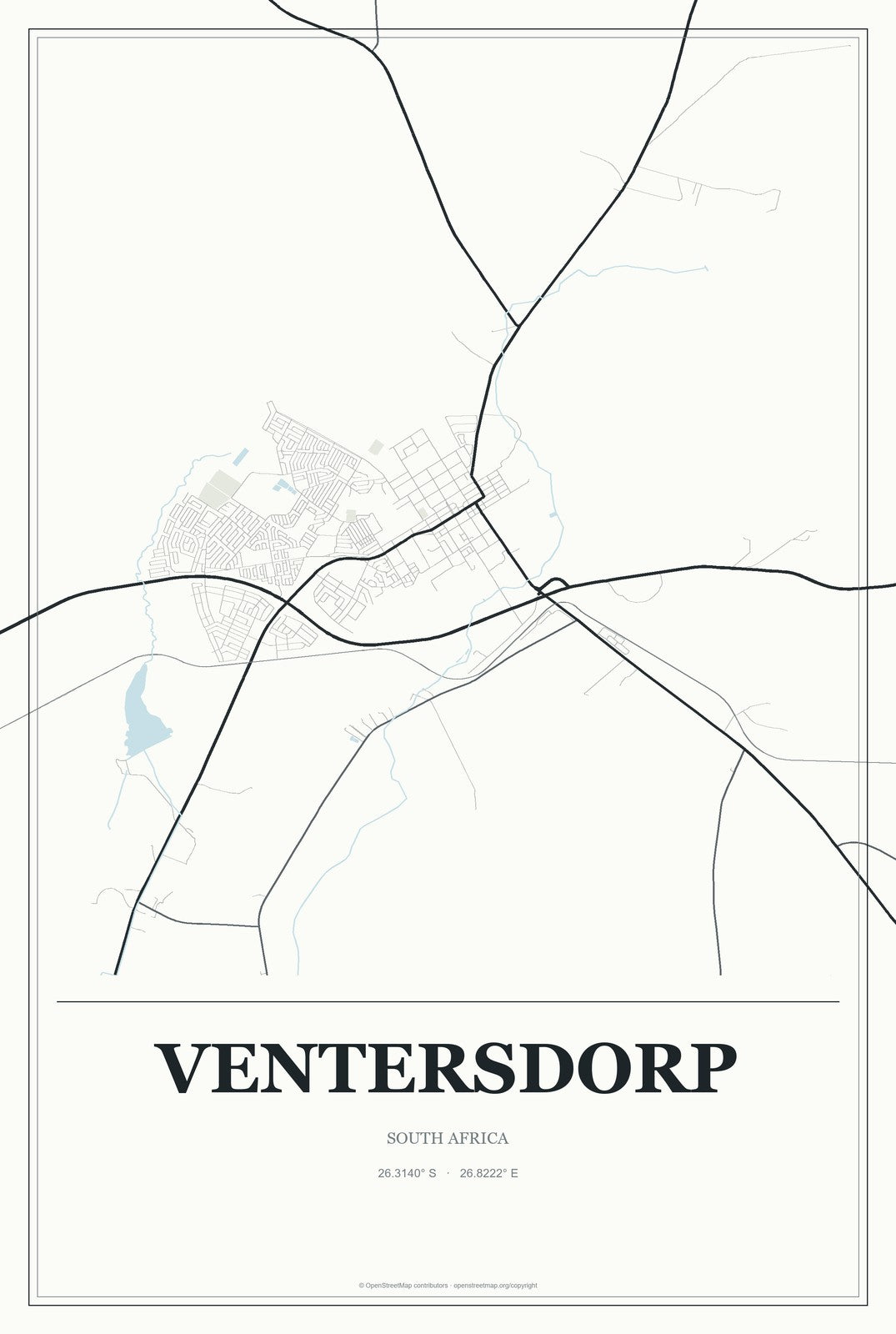 Ventersdorp, South Africa City Map Aluminum Sign in Gallery Air style