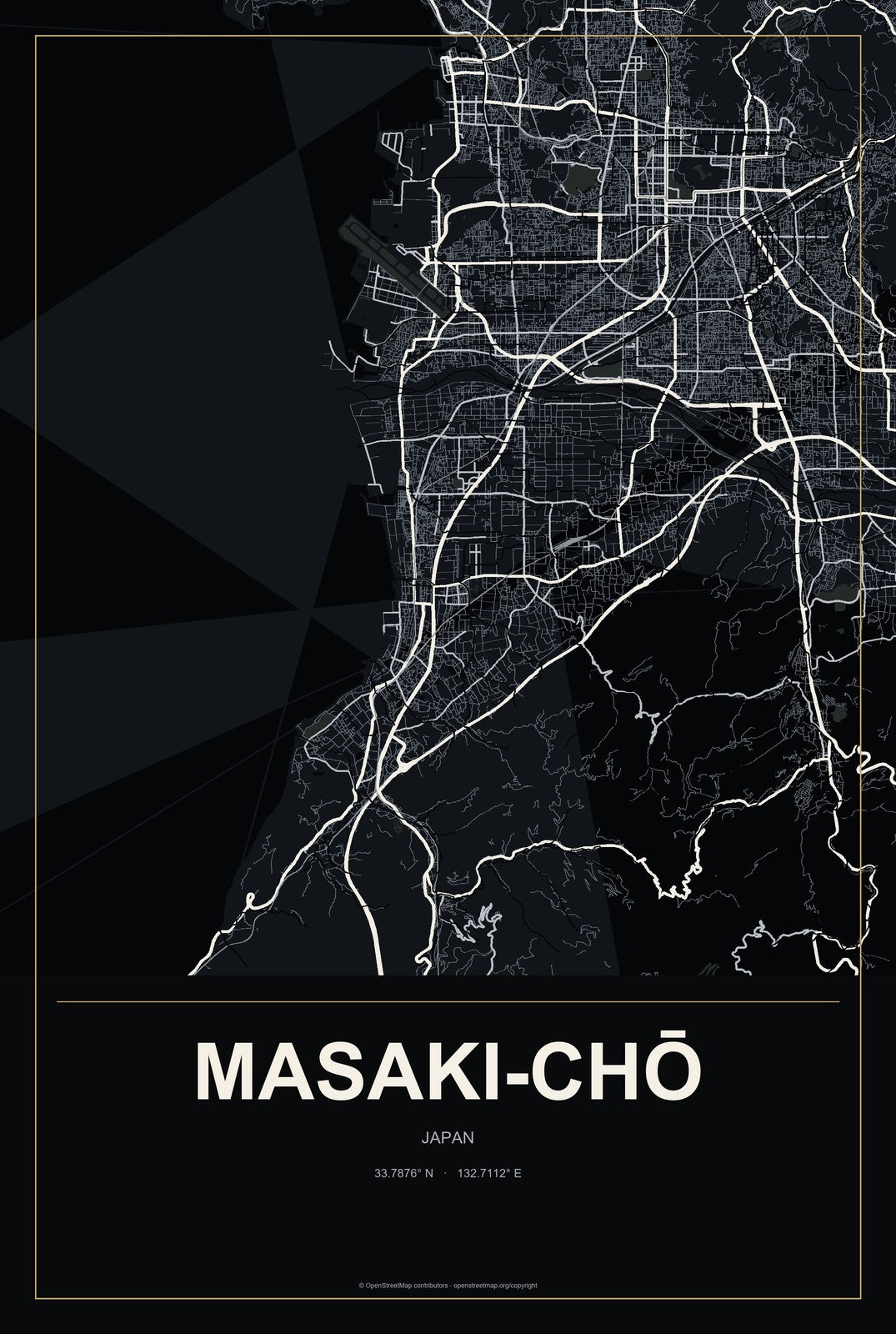 Masaki-chō, Japan City Map Aluminum Sign in Metropolitan Noir style