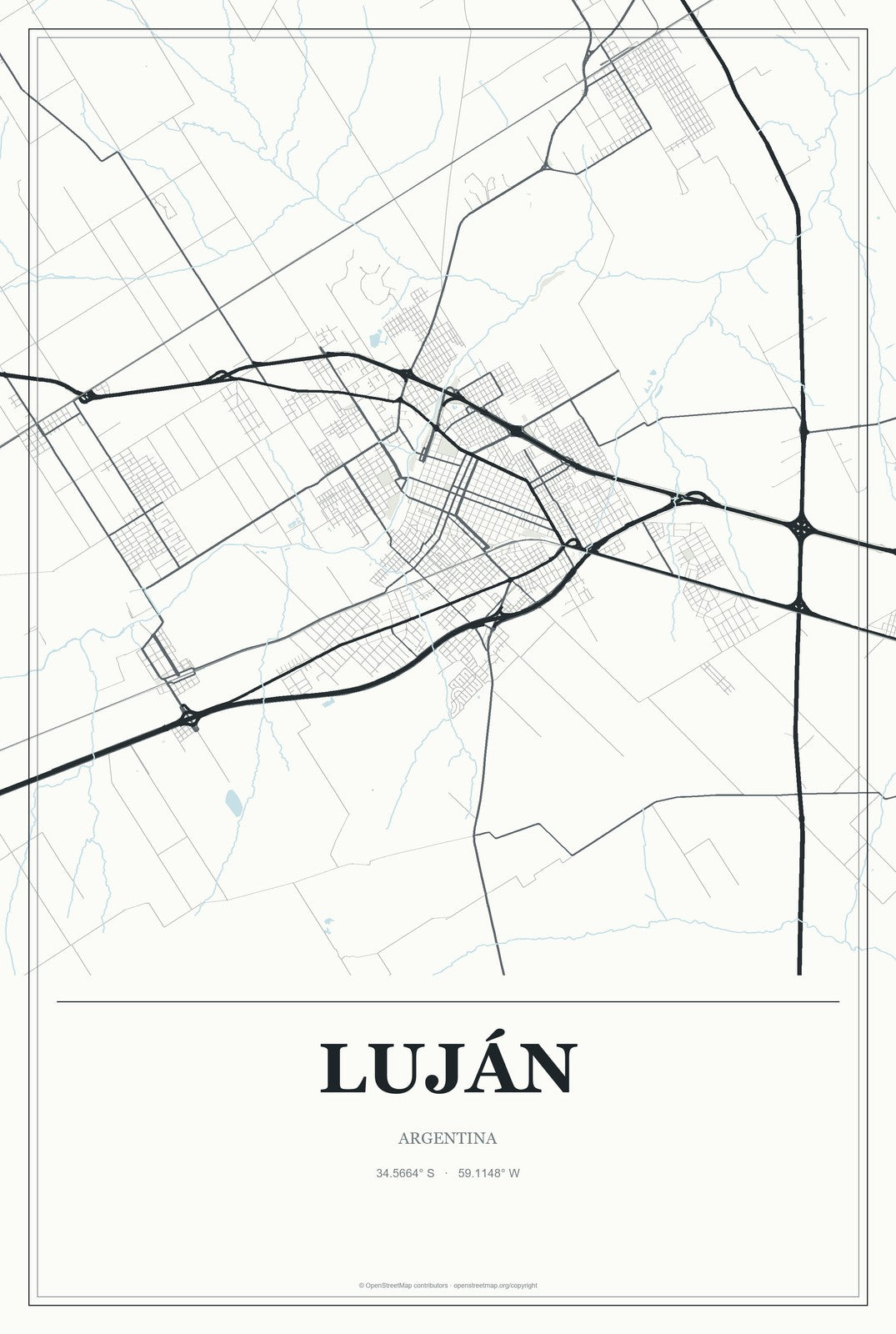 Luján, Argentina City Map Aluminum Sign in Gallery Air style