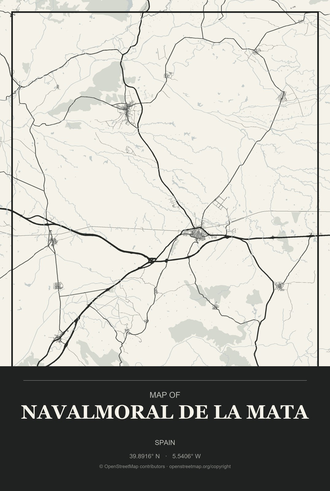 Navalmoral de la Mata, Spain City Map Aluminum Sign in Museum Plaque style