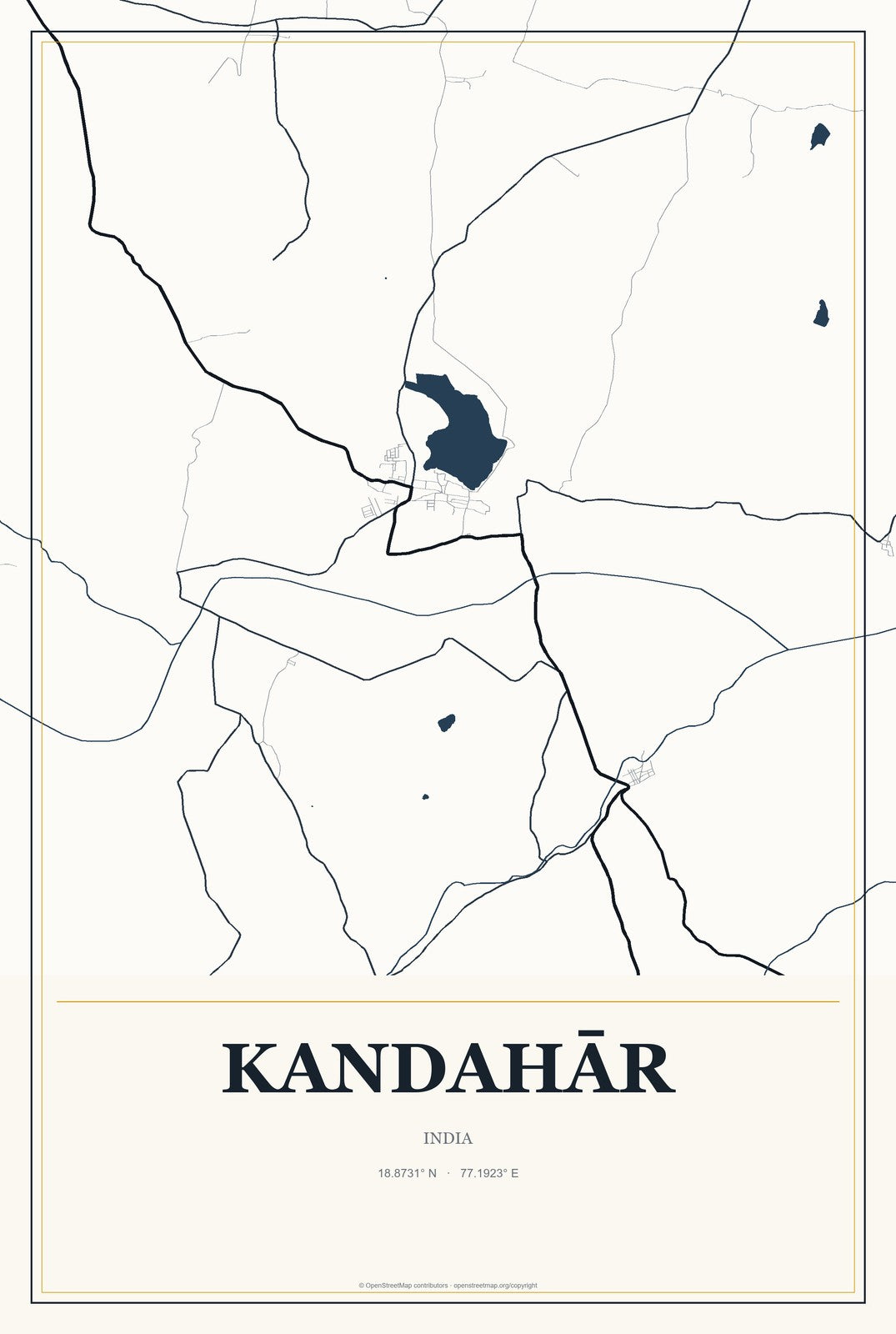 Kandahār, India City Map Aluminum Sign in Citrine Modern style