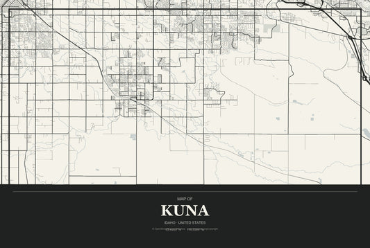Kuna, Idaho City Map Aluminum Sign in Museum Plaque style