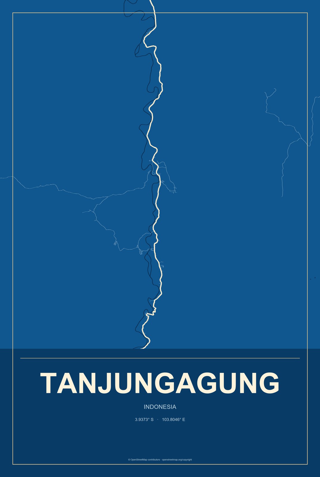 Tanjungagung, Indonesia City Map Aluminum Sign in Harbor Cobalt style
