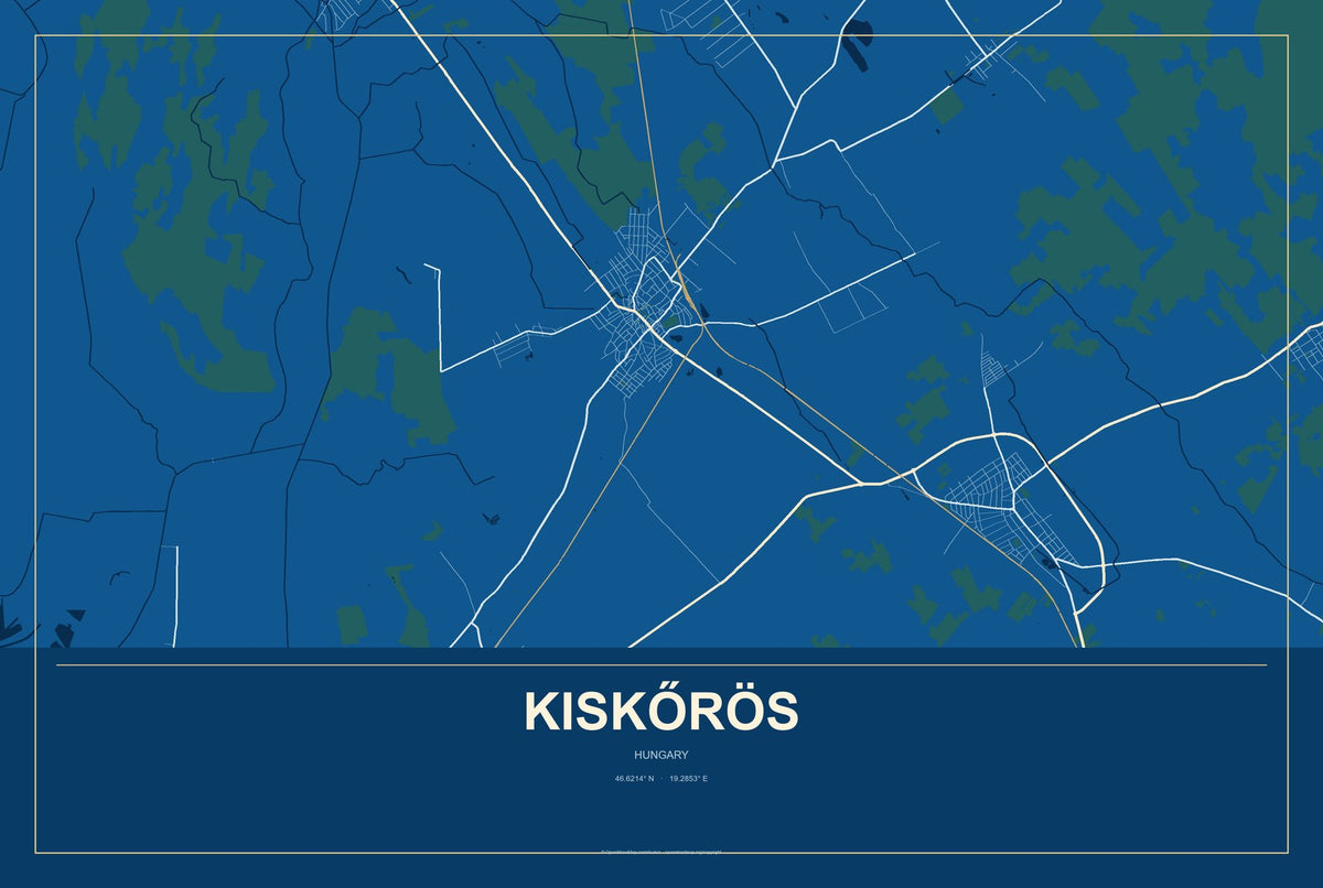 Kiskőrös, Hungary City Map Aluminum Sign in Harbor Cobalt style