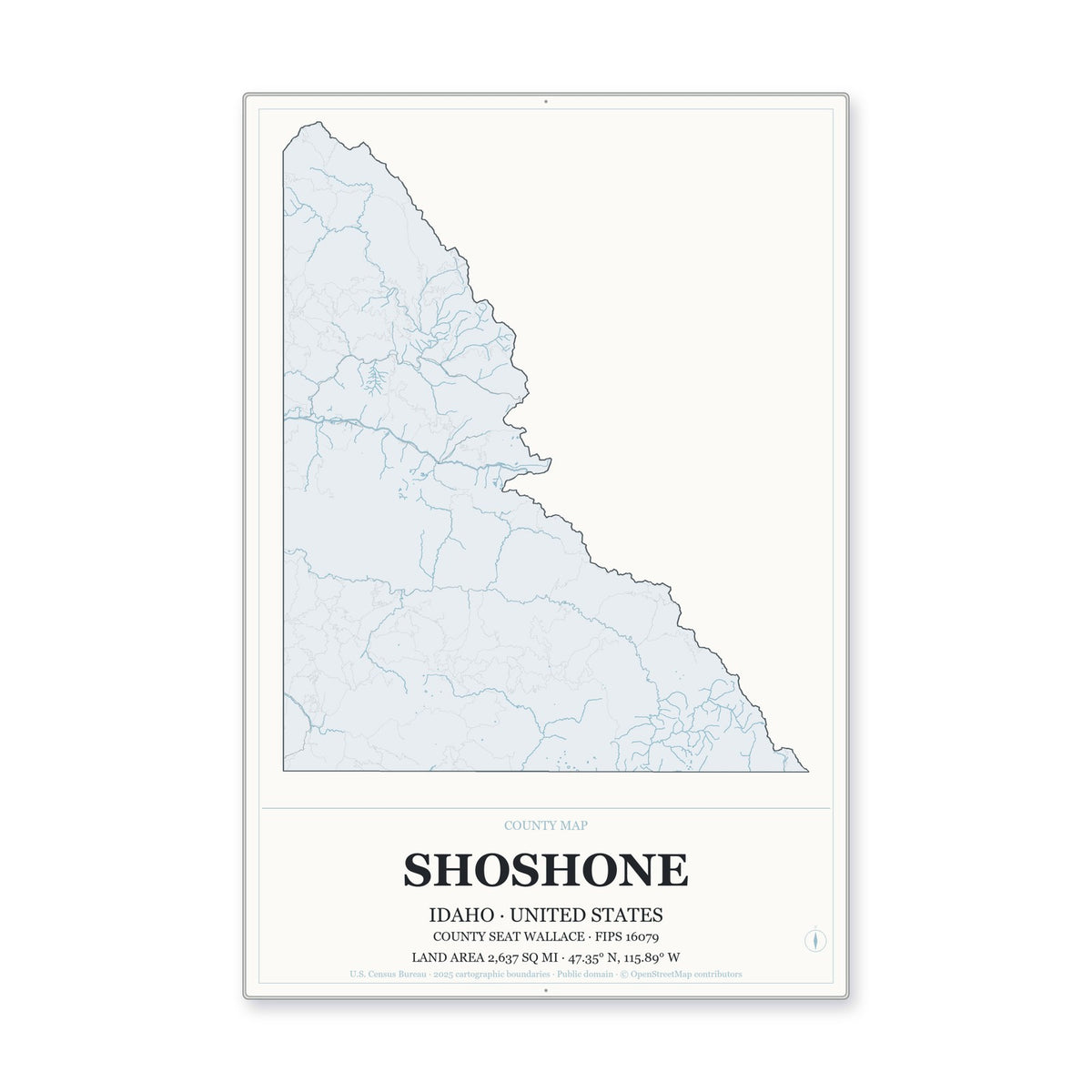 Shoshone County, Idaho Map Aluminum Sign in Gallery Air style