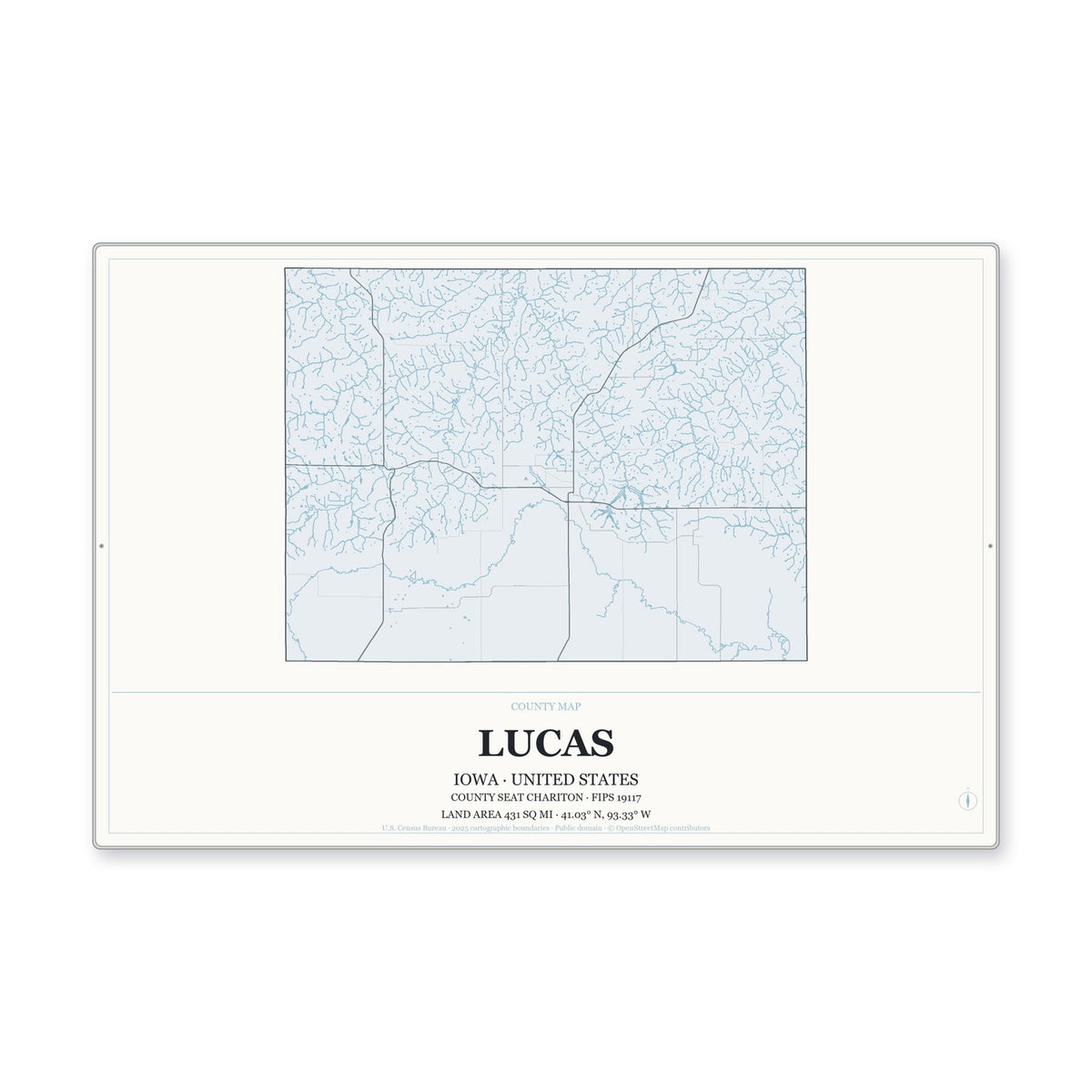 Lucas County, Iowa Map Aluminum Sign in Gallery Air style