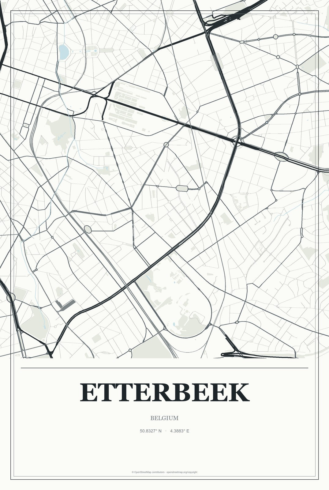 Etterbeek, Belgium City Map Aluminum Sign in Gallery Air style