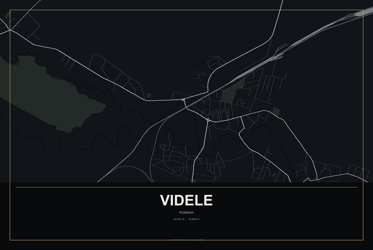 Videle, Romania City Map Aluminum Sign in Metropolitan Noir style
