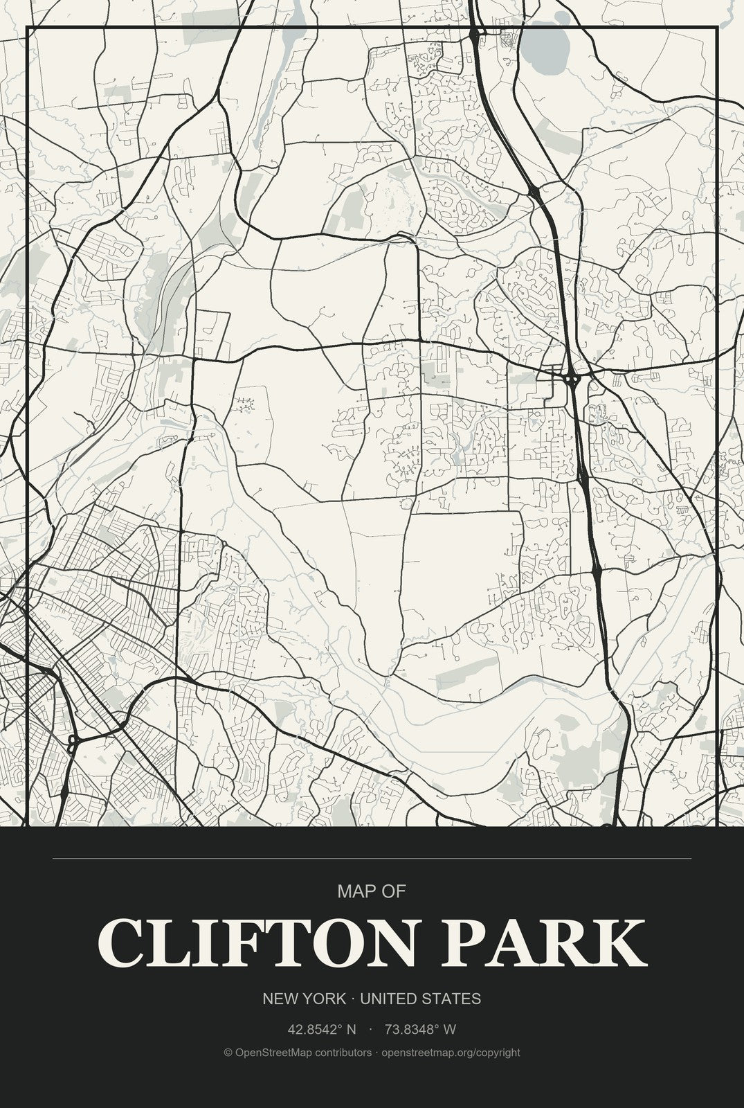 Clifton Park, New York City Map Aluminum Sign in Museum Plaque style