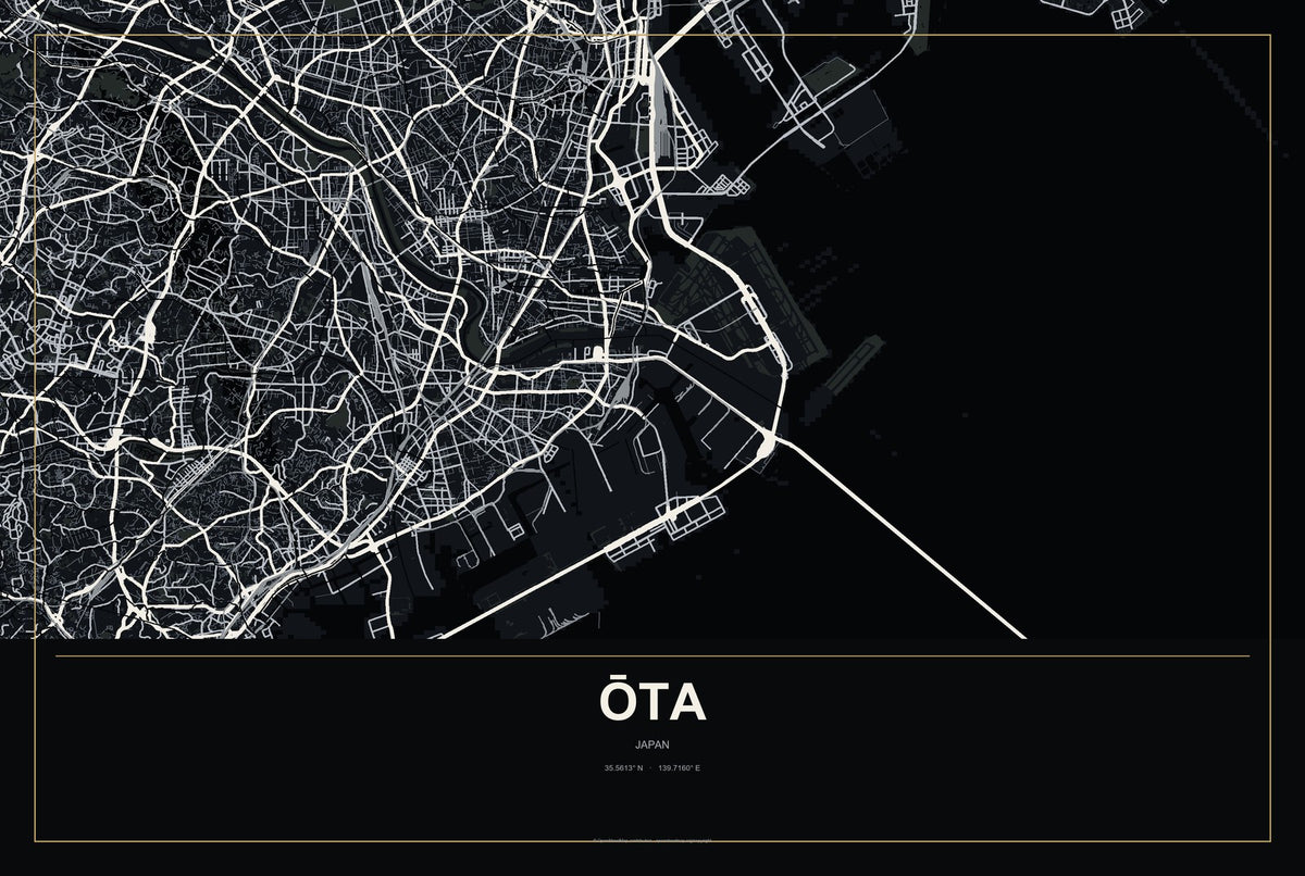 Ōta, Tokyo, Japan City Map Aluminum Sign in Metropolitan Noir style