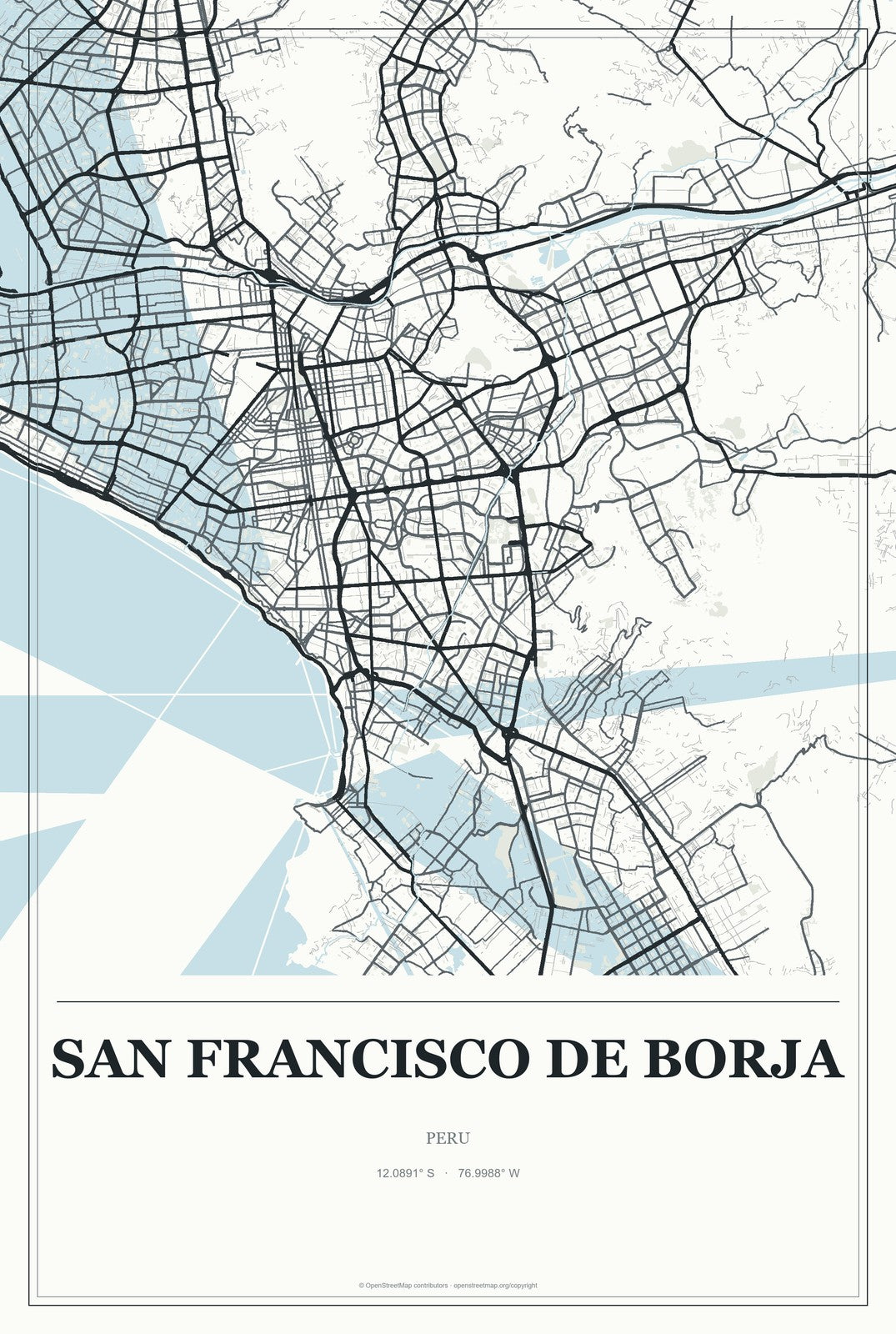San Francisco De Borja, Peru City Map Aluminum Sign in Gallery Air style