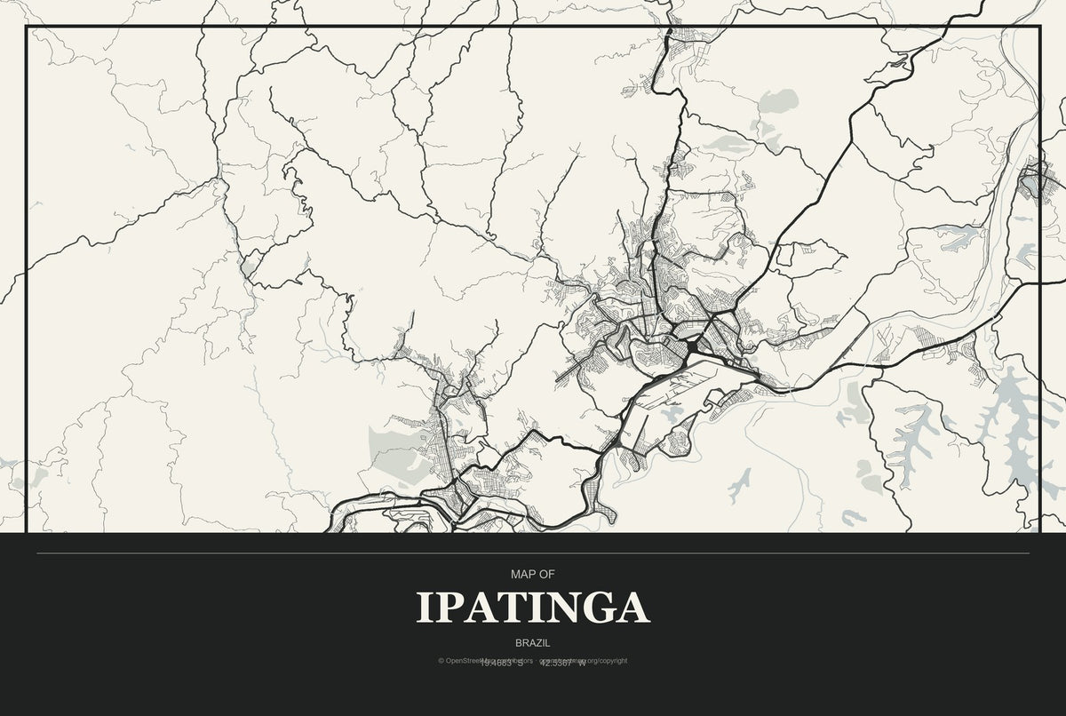 Ipatinga, Brazil City Map Aluminum Sign in Museum Plaque style