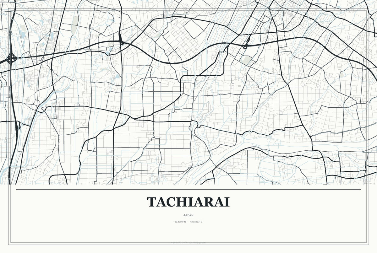 Tachiarai, Japan City Map Aluminum Sign in Gallery Air style