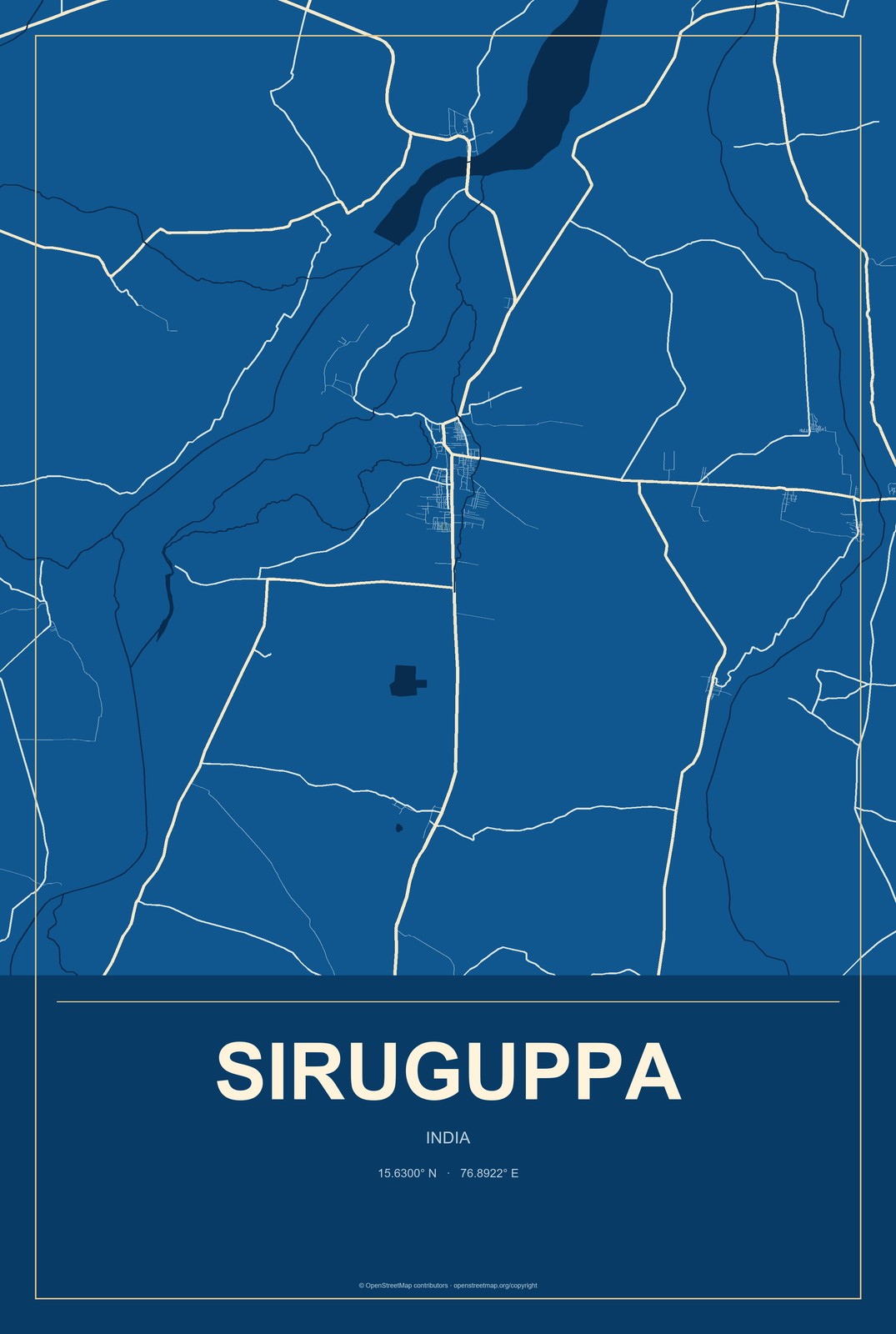Siruguppa, India City Map Aluminum Sign in Harbor Cobalt style