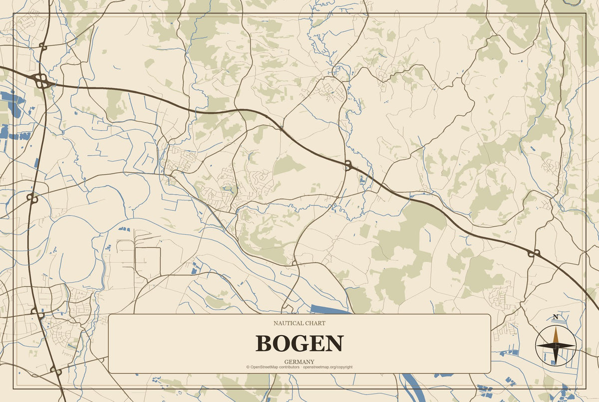 Bogen, Germany City Map Aluminum Sign in Heritage Nautical style