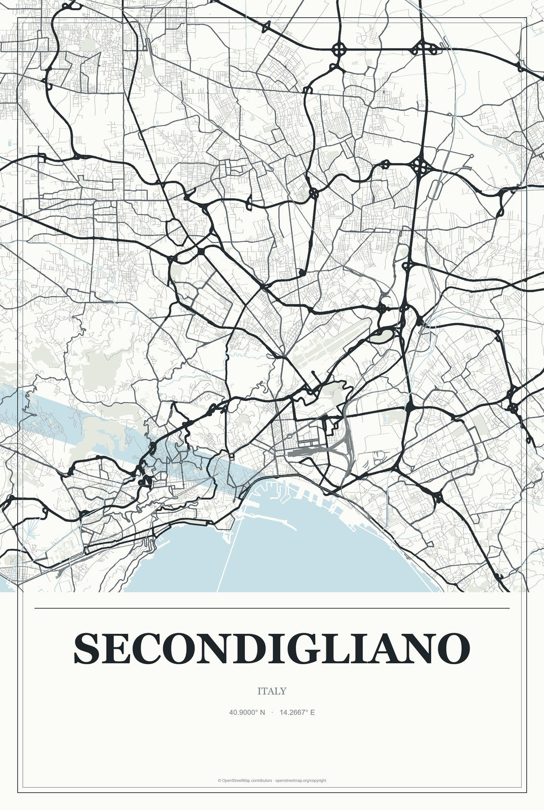 Secondigliano, Italy City Map Aluminum Sign in Gallery Air style