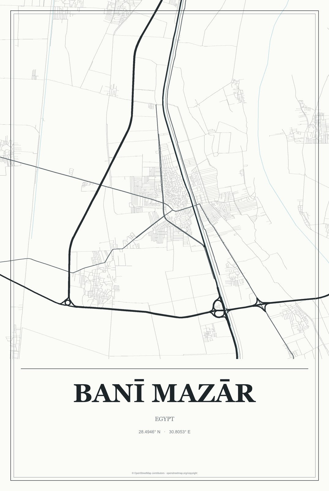 Banī Mazār, Egypt City Map Aluminum Sign in Gallery Air style