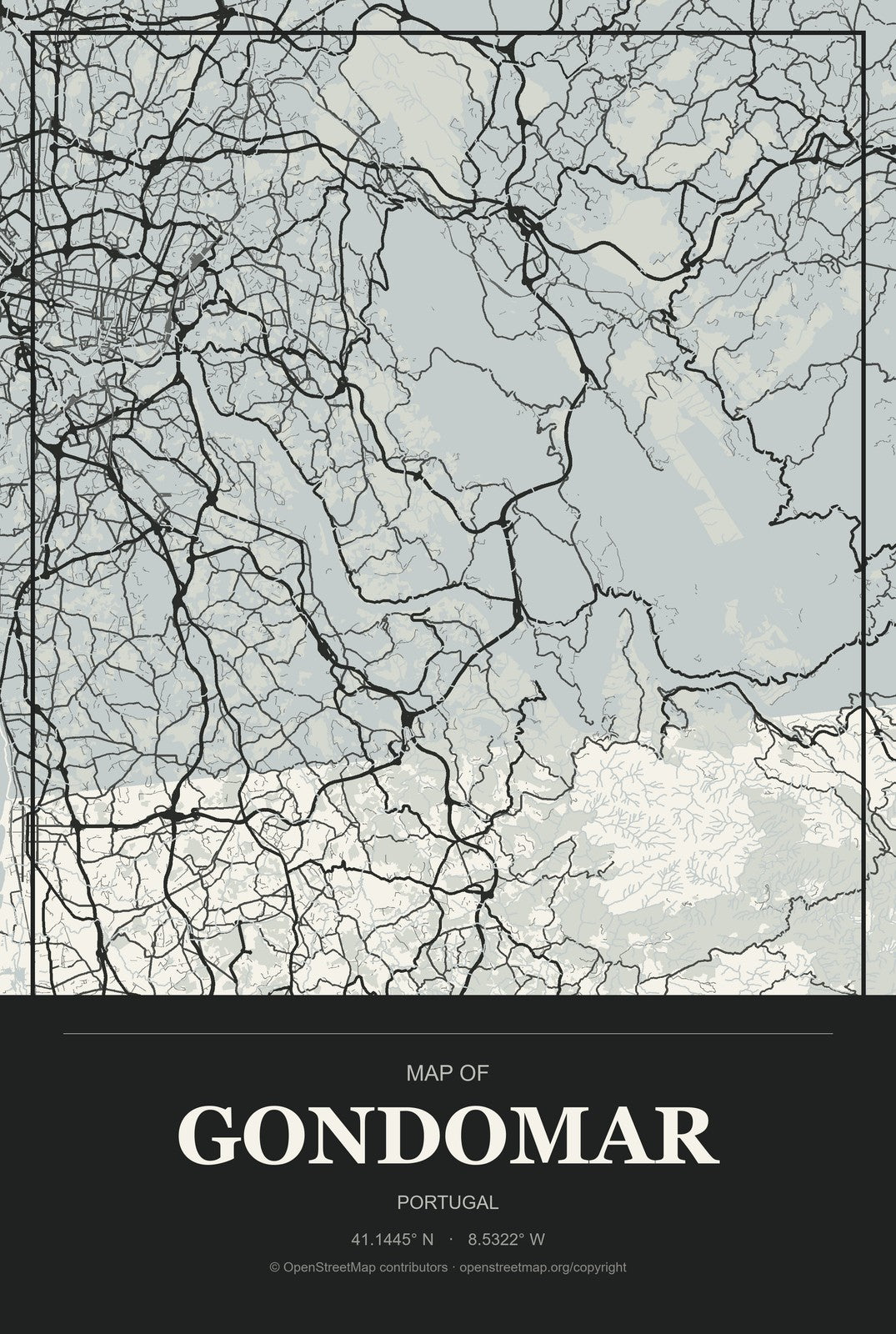 Gondomar, Portugal City Map Aluminum Sign in Museum Plaque style