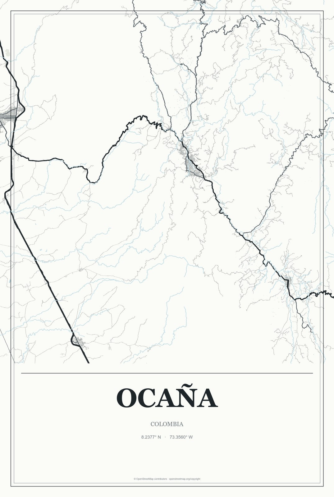Ocaña, Colombia City Map Aluminum Sign in Gallery Air style