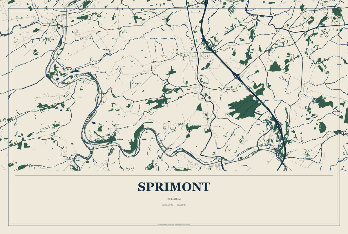 Sprimont, Belgium City Map Aluminum Sign in Coastal Cutout style