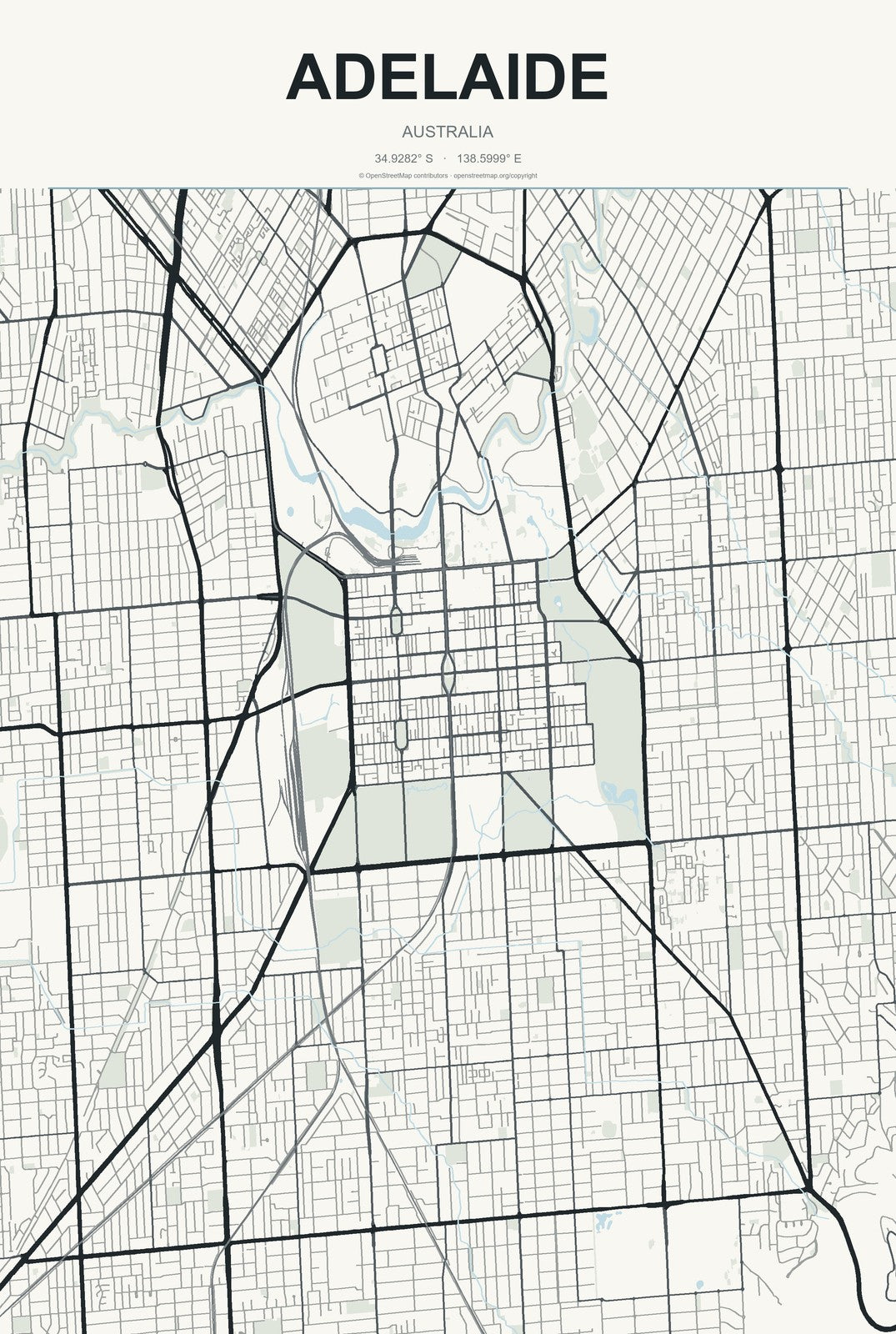 Adelaide, Australia City Map Aluminum Sign in Headline Atlas style