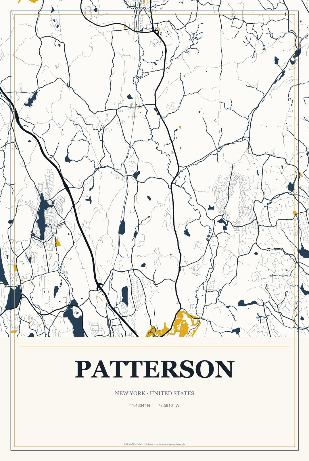 Patterson, New York City Map Aluminum Sign in Citrine Modern style