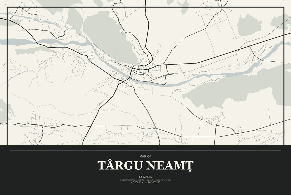 Târgu Neamţ, Romania City Map Aluminum Sign in Museum Plaque style