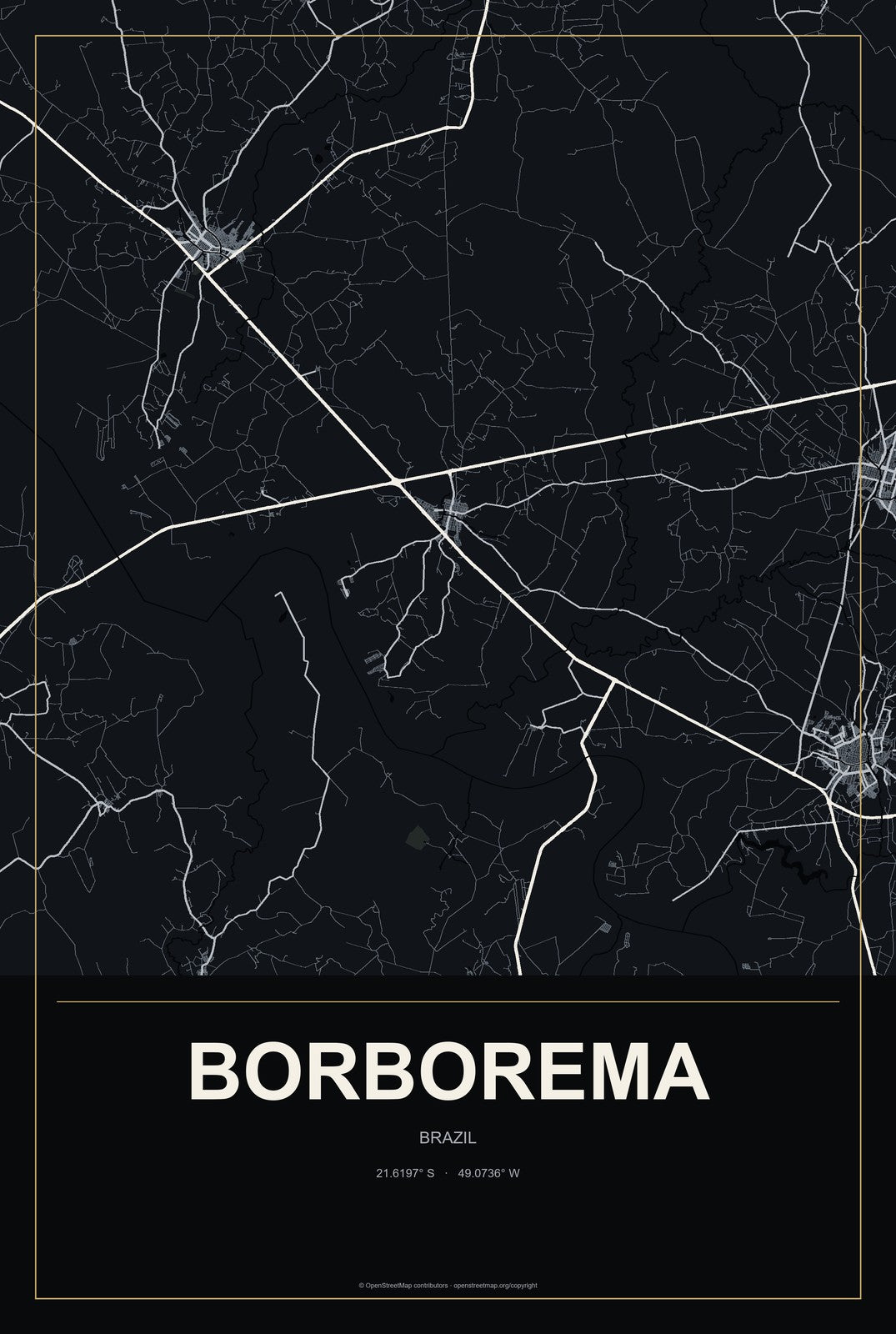 Borborema, Brazil City Map Aluminum Sign in Metropolitan Noir style