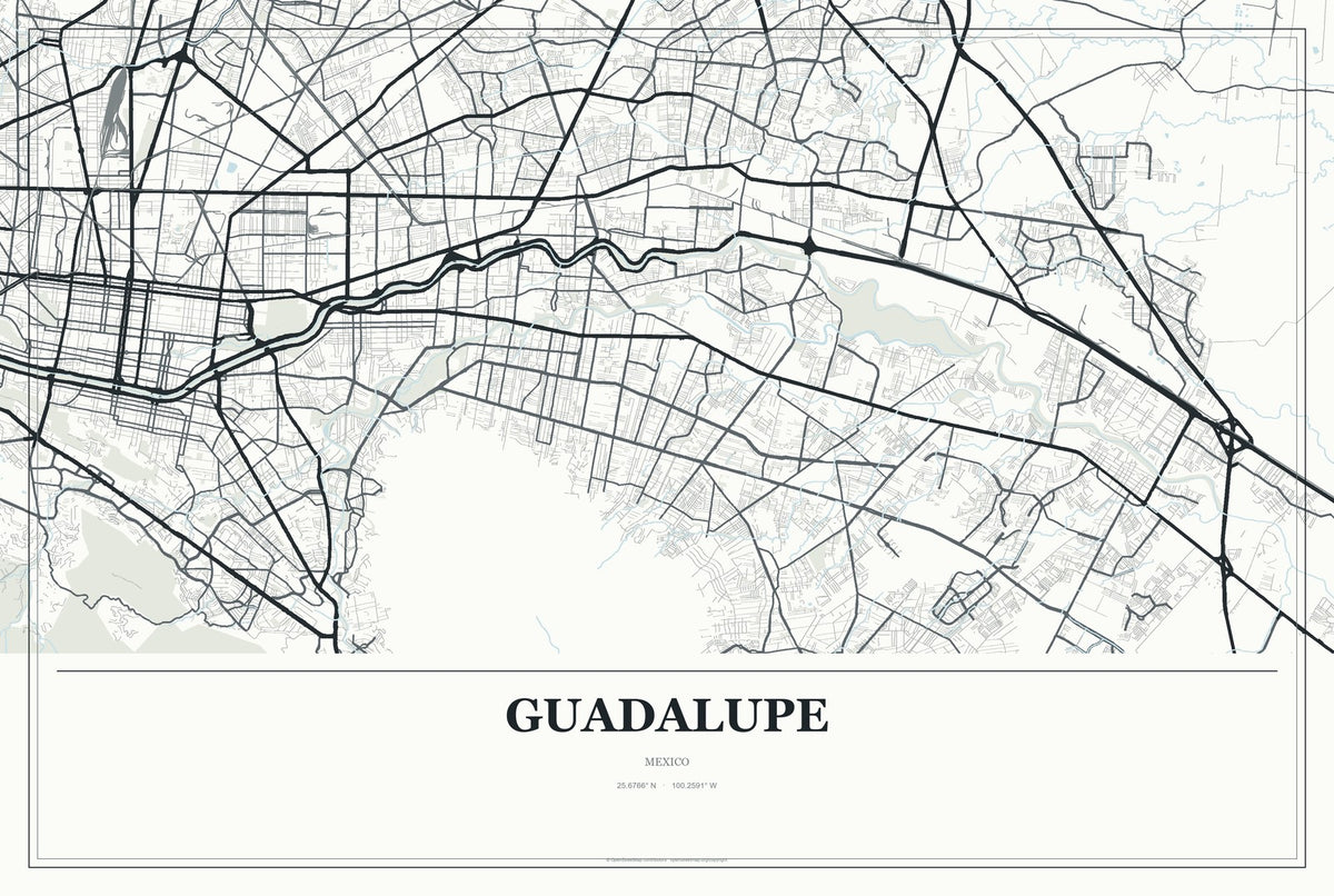 Guadalupe, Nuevo León, Mexico City Map Aluminum Sign in Gallery Air style