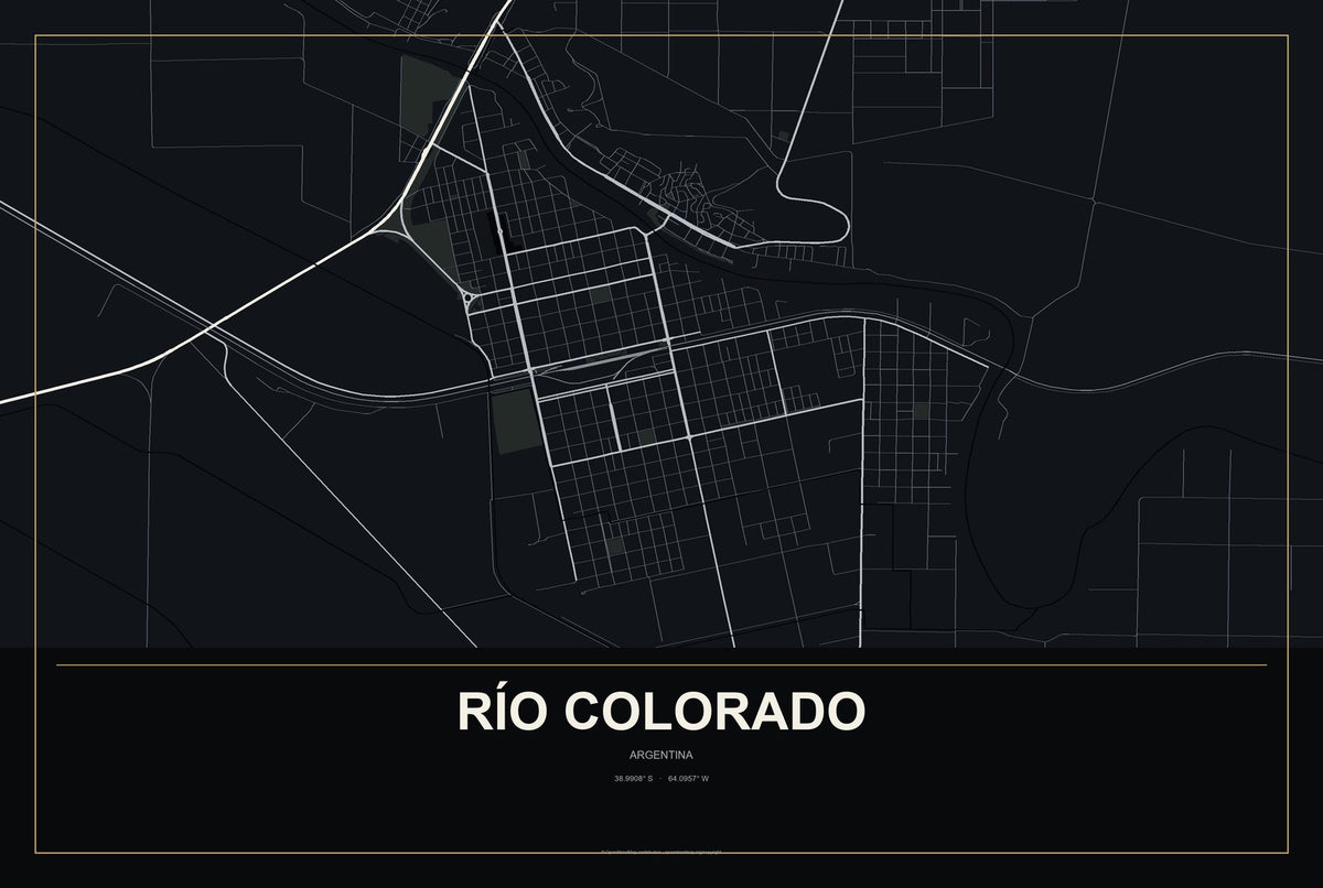 Río Colorado, Argentina City Map Aluminum Sign in Metropolitan Noir style