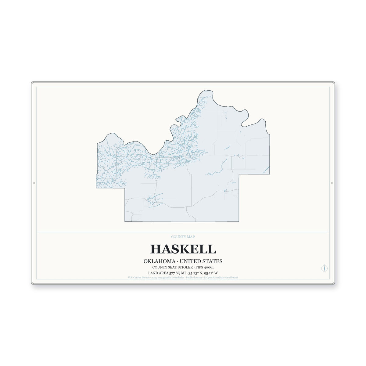 Haskell County, Oklahoma Map Aluminum Sign in Gallery Air style