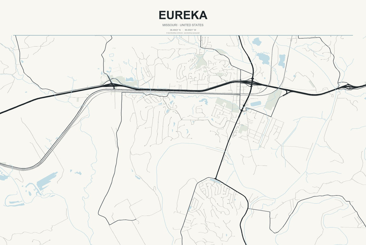Eureka, Missouri City Map Aluminum Sign in Headline Atlas style