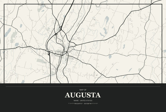 Augusta, Maine City Map Aluminum Sign in Museum Plaque style