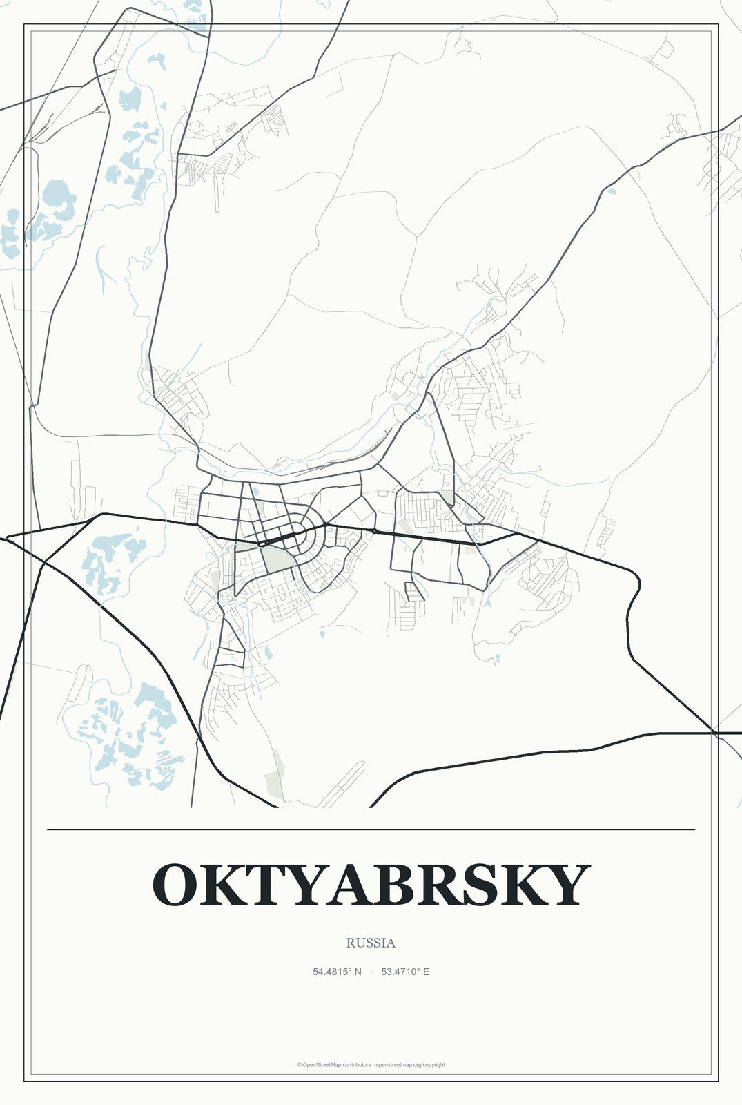 Oktyabrsky, Russia City Map Aluminum Sign in Gallery Air style