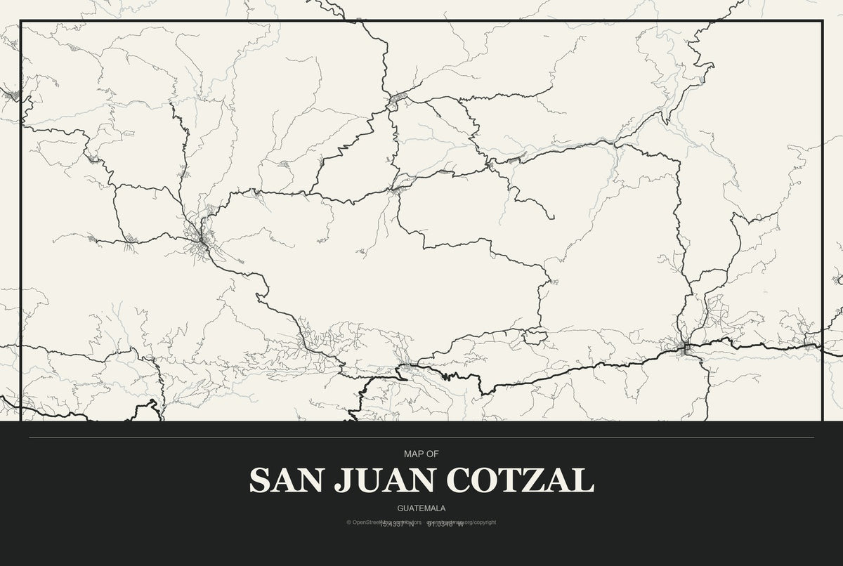 San Juan Cotzal, Guatemala City Map Aluminum Sign in Museum Plaque style