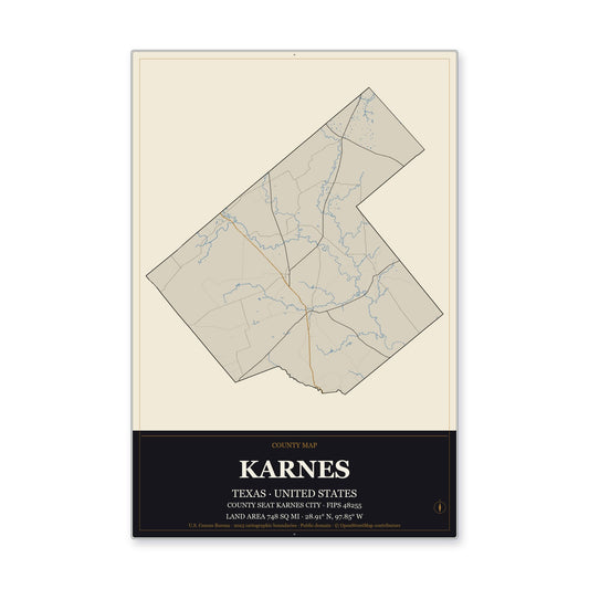 Karnes County, Texas Map Aluminum Sign in Museum Plaque style