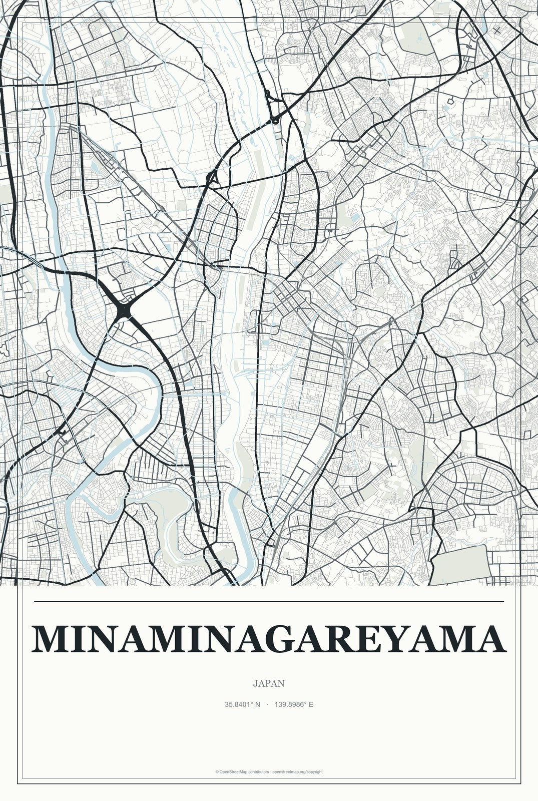 Minaminagareyama, Japan City Map Aluminum Sign in Gallery Air style