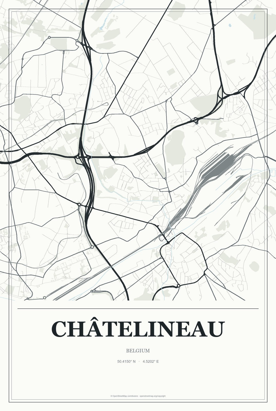 Châtelineau, Belgium City Map Aluminum Sign in Gallery Air style