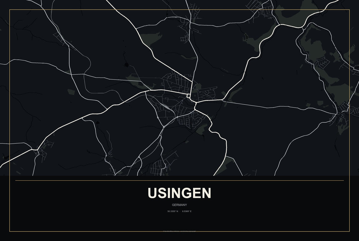 Usingen, Germany City Map Aluminum Sign in Metropolitan Noir style