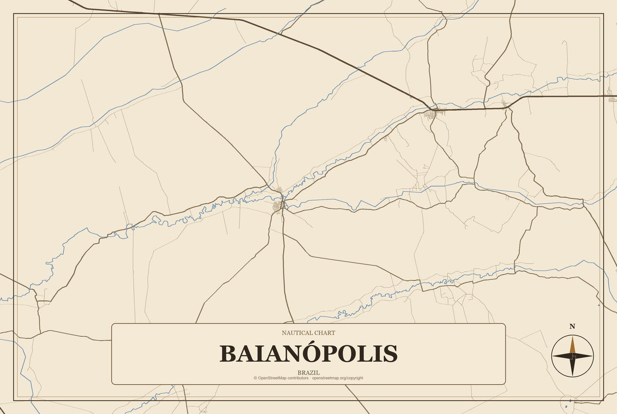 Baianópolis, Brazil City Map Aluminum Sign in Heritage Nautical style