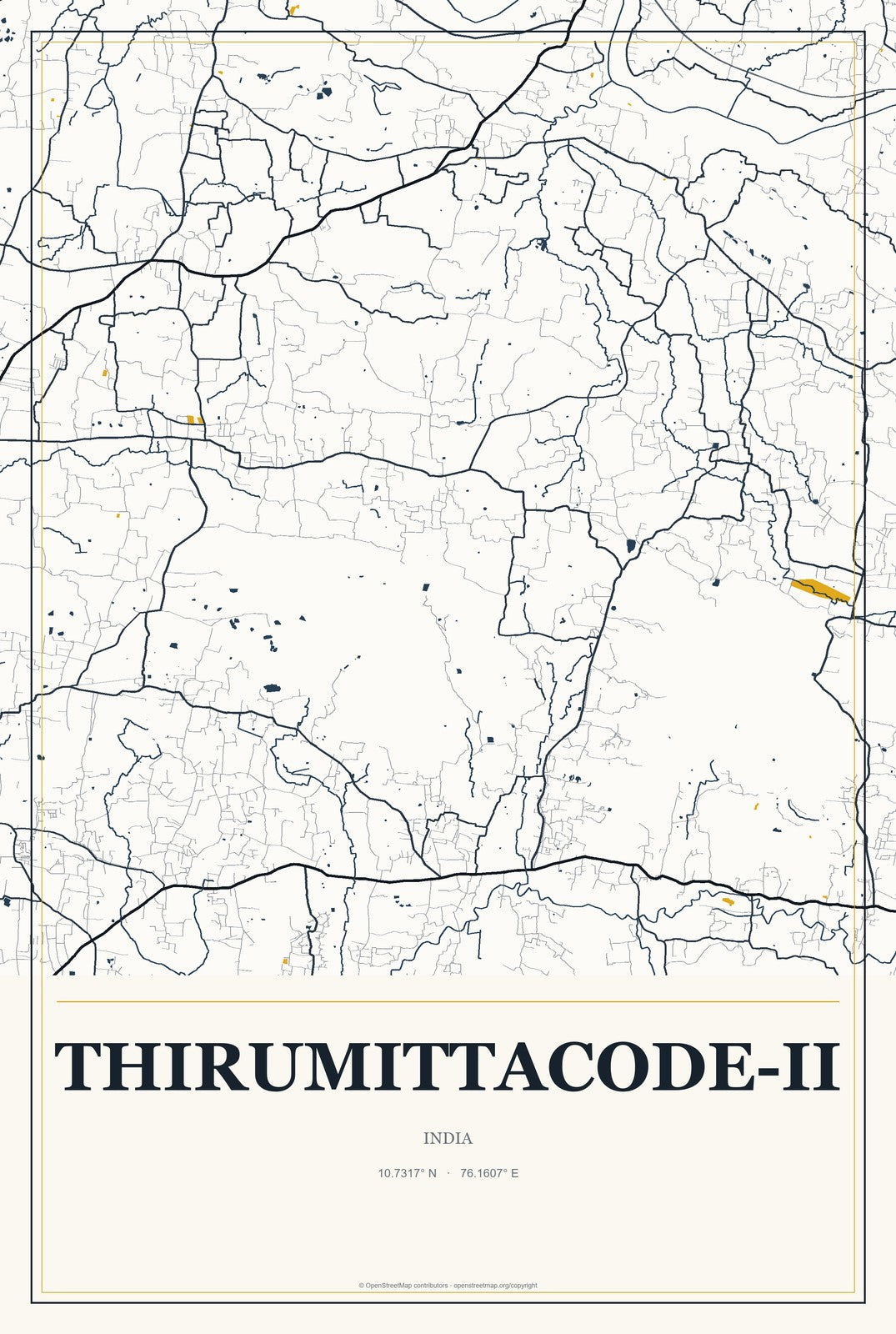Thirumittacode-II, India City Map Aluminum Sign in Citrine Modern style