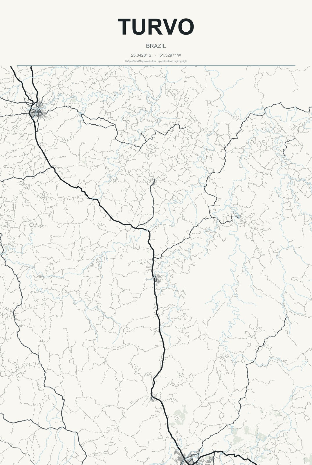 Turvo, Paraná, Brazil City Map Aluminum Sign in Headline Atlas style