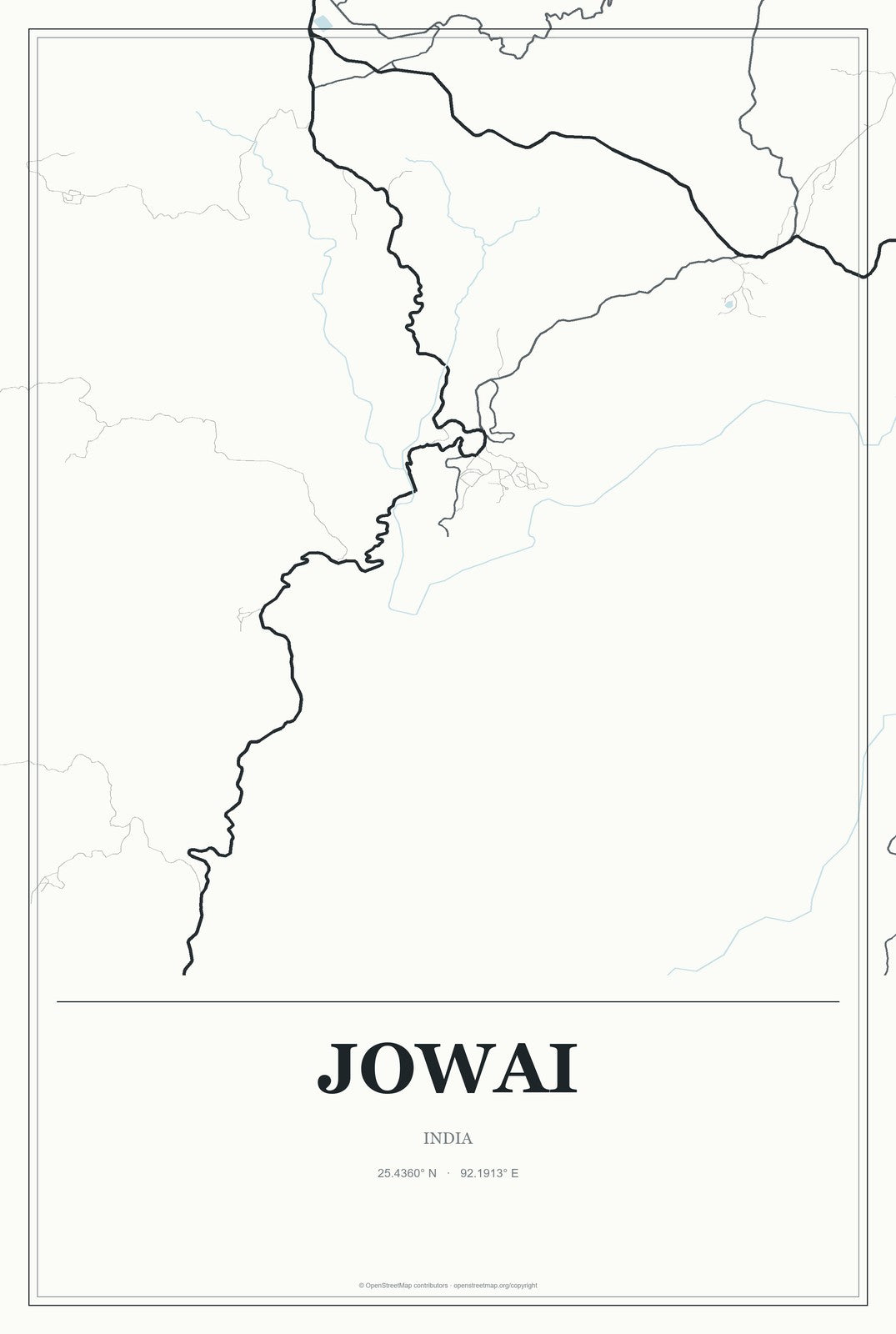 Jowai, India City Map Aluminum Sign in Gallery Air style