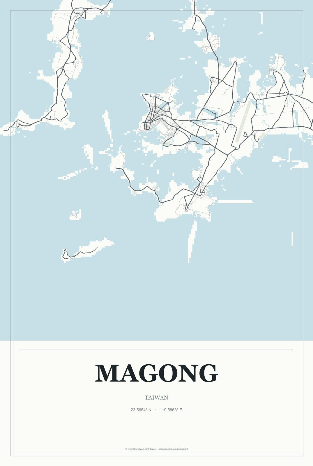 Magong, Taiwan City Map Aluminum Sign in Gallery Air style